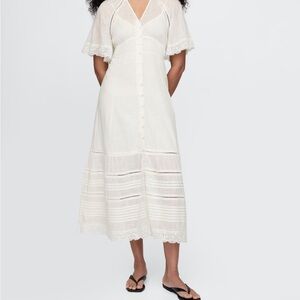 GAP White Midi Dress with Lace Details